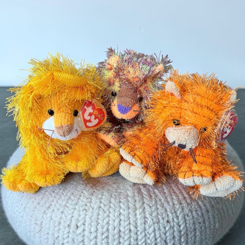 Ty Beanie Babies Punkies Big Cat Lot of 3 - Mambo, Topics, Kitty - MWMT - 2002